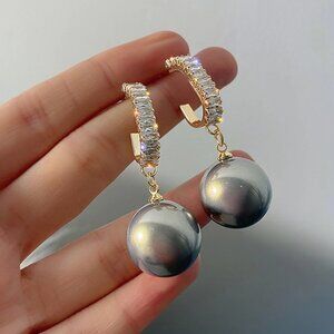 Gold‎ Crystal Pearl Large Drop Dangle Earrings